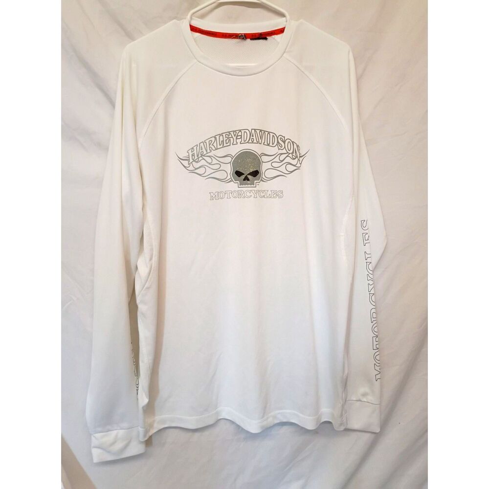 Harley Davidson White Performance Long Sleeve XL Skull Flames Motorclothes Biker